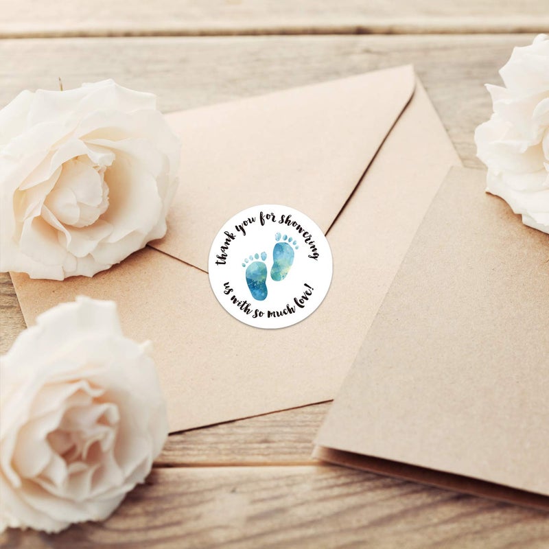 Giftideaworkshop ملصقات حفلة استقبال المولود، شكرًا لك على showering us with so much love - ملصقات أقدام وردية، إجمالي 500 ملصق لكل لفة. - Image 5